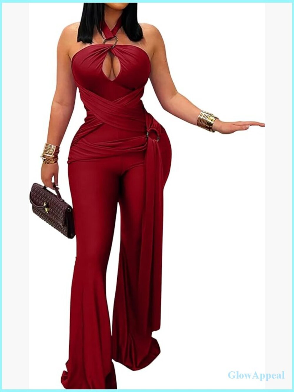 Sexy Halter Neck Sleeveless Flared Pants Jumpsuit Romper